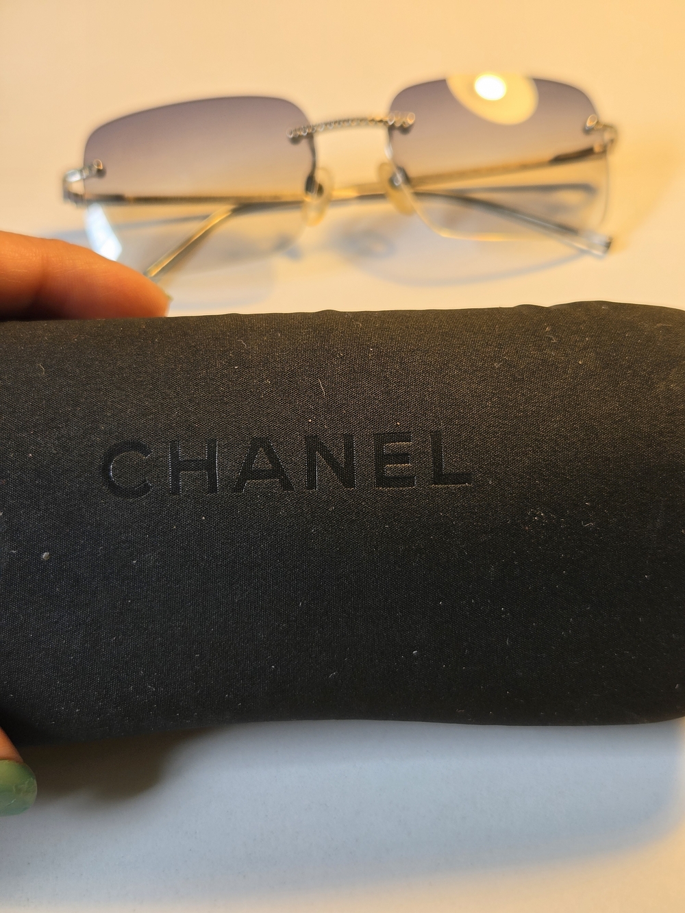 CHANEL Rimless Sunglasses Silver with Blue Gradient Lenses - Picture 14 of 14